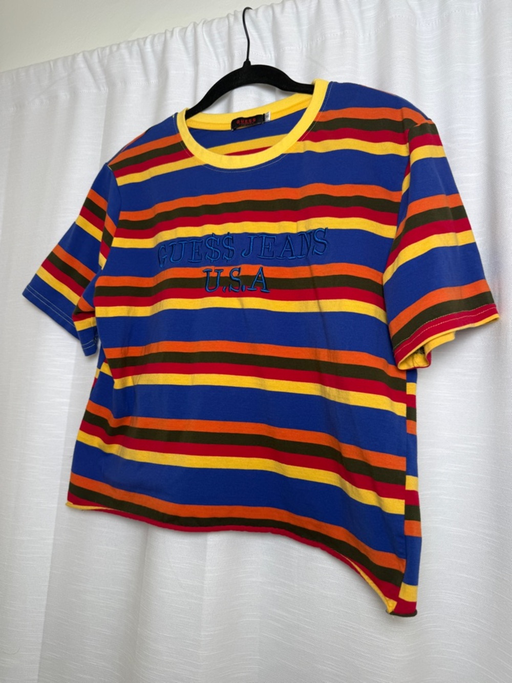 Guess Jeans USA Striped Graphic Tee Blue Multicolor Logo T Shirt | Size M - Picture 6 of 10